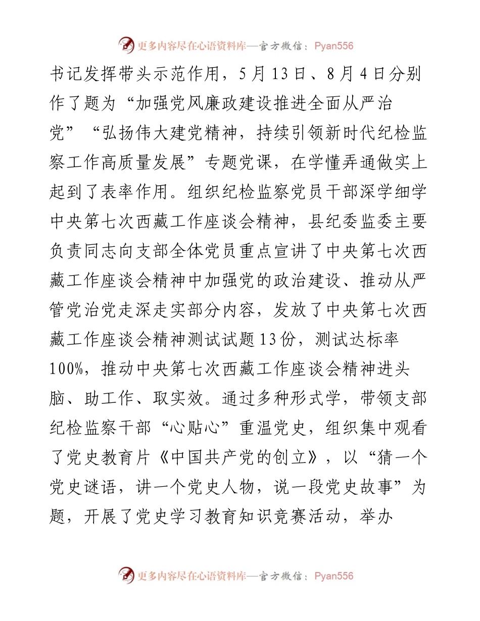 县纪委监委机关党支部工作完成情况汇报.docx_第2页