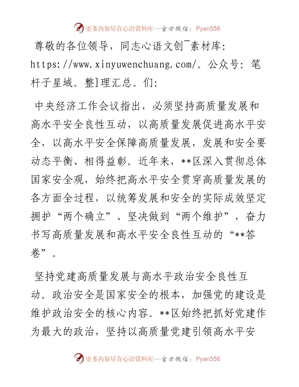 在2024年全市以高水平安全保障高质量发展工作会议上的汇报发言.docx_第1页