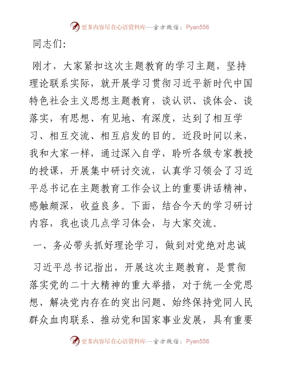 在主题教育专题学习会上的研讨发言材料.docx_第1页