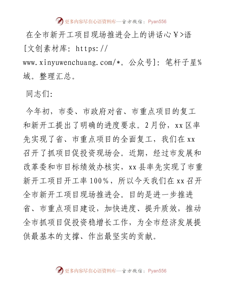 在全市新开工项目现场推进会上的讲话.docx_第1页