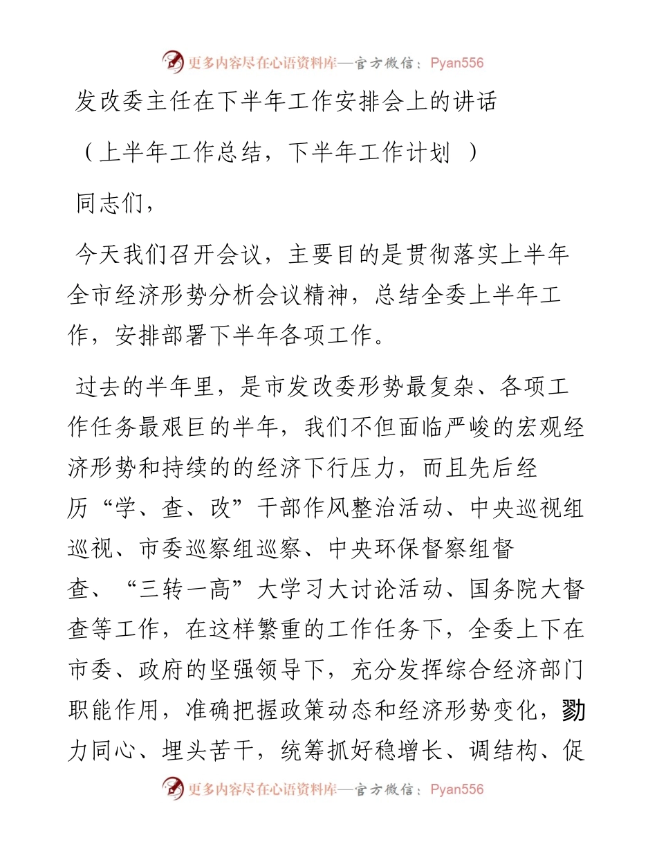 发改委主任在下半年工作安排会上的讲话.docx_第1页
