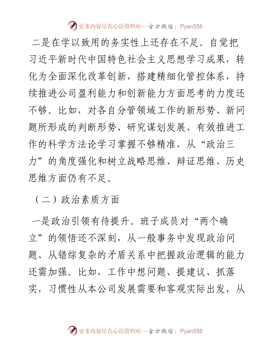 国企2023年主题教育专题组织生活会对照检查材料.docx_第2页