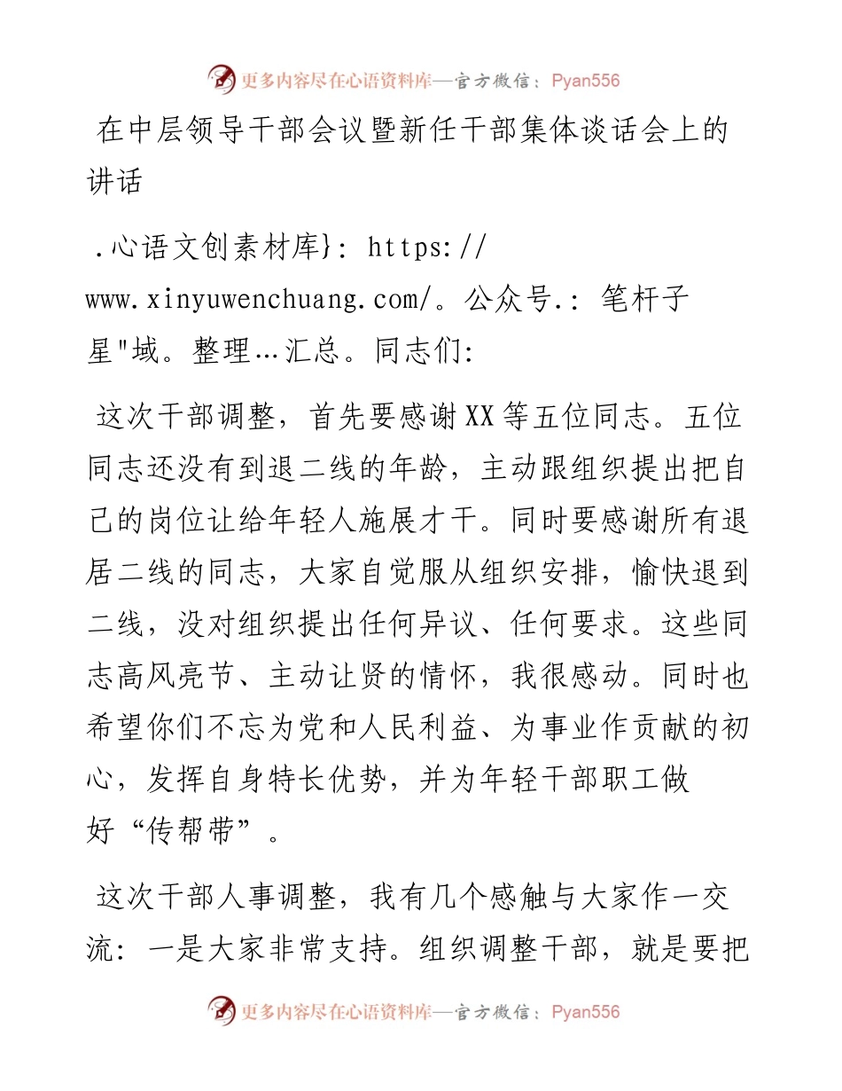 在中层领导干部会议暨新任干部集体谈话会上的讲话.docx_第1页