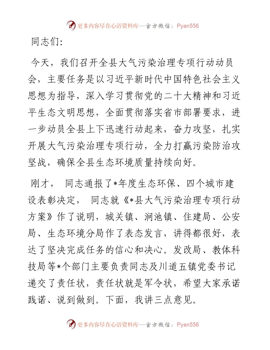 在全县大气污染治理专项行动动员会上的讲话.docx_第1页