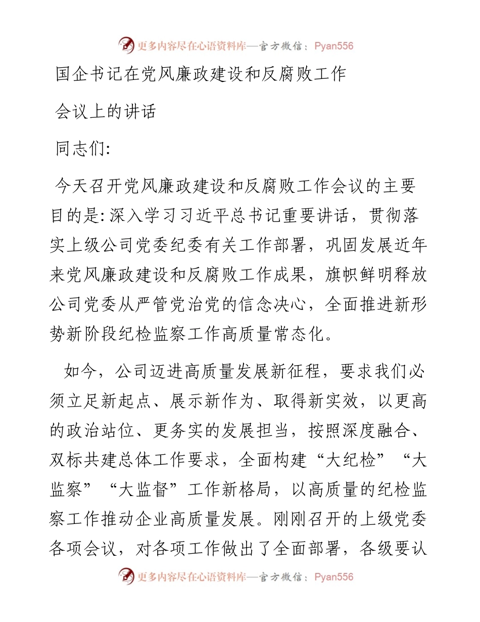 国企书记在党风廉政建设和反腐败工作会议上的讲话.docx_第1页