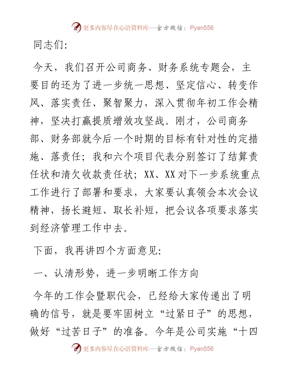 国企总经理在公司商务、财务系统会议上的讲话.docx_第1页