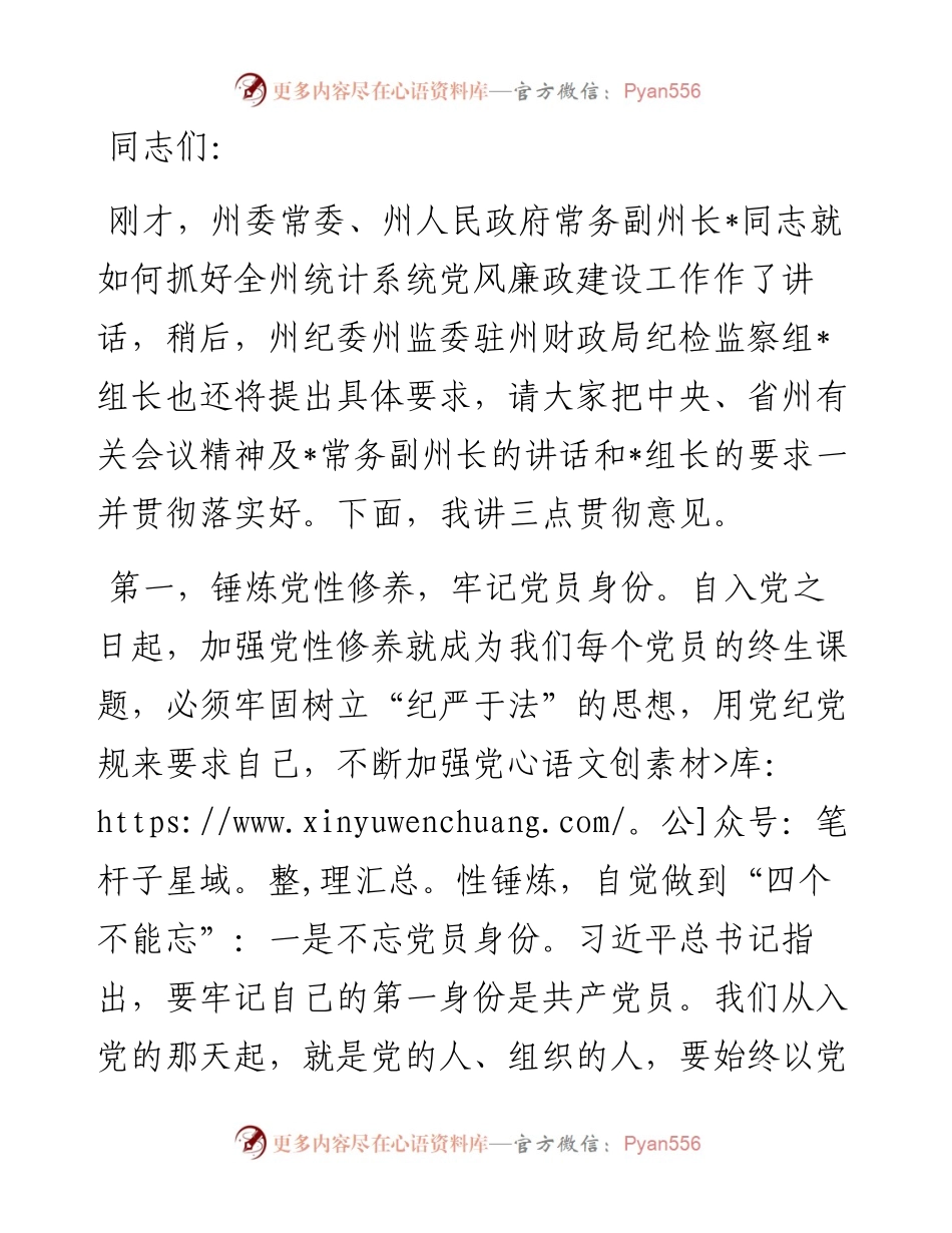 在州统计系统党风廉政会议上的讲话.docx_第1页
