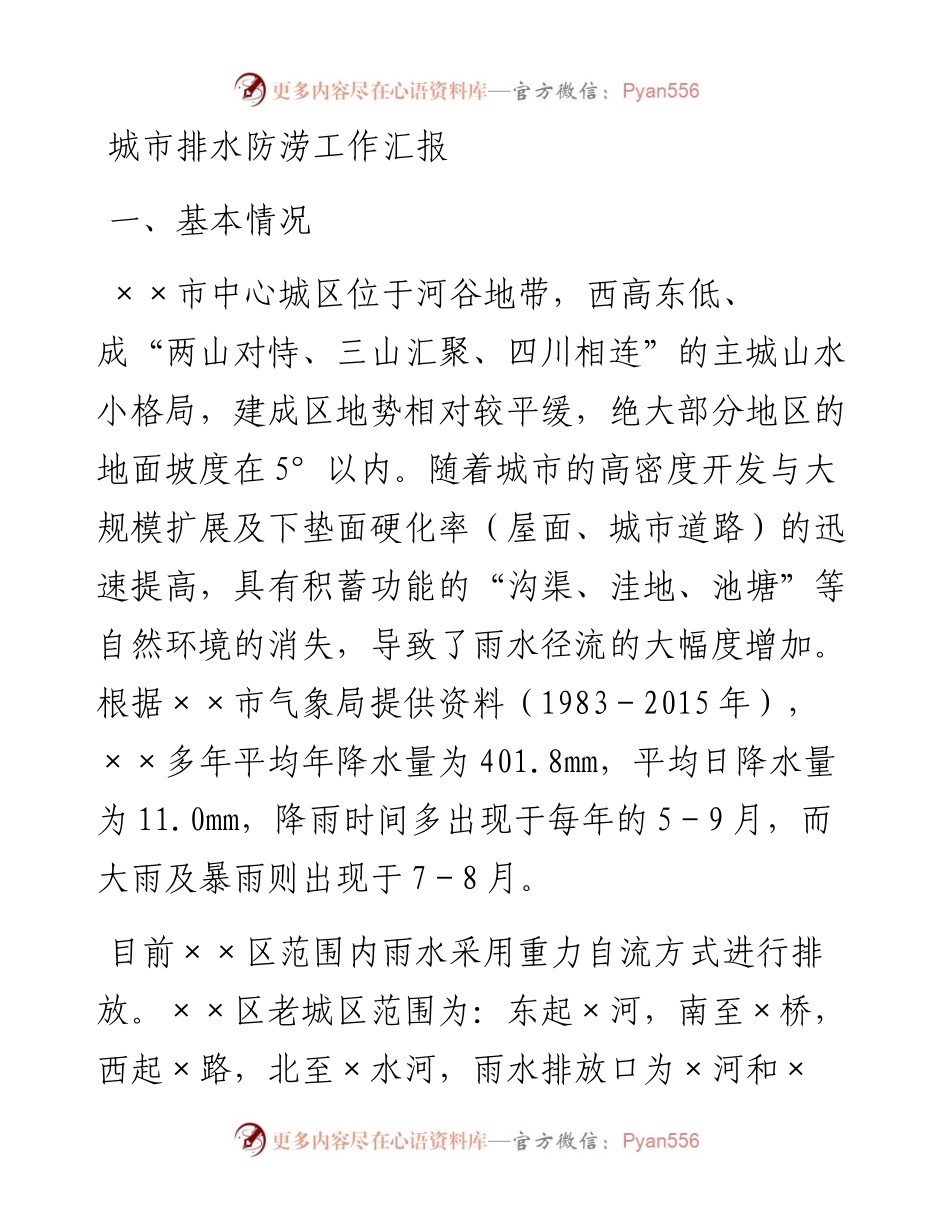 城市排水防涝工作汇报.docx_第1页