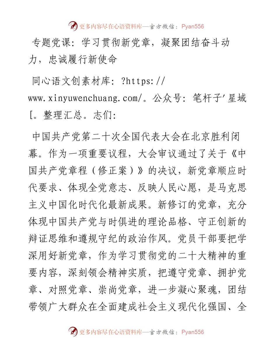 学习贯彻新党章，凝聚团结奋斗动力，忠诚履行新使命.docx_第1页