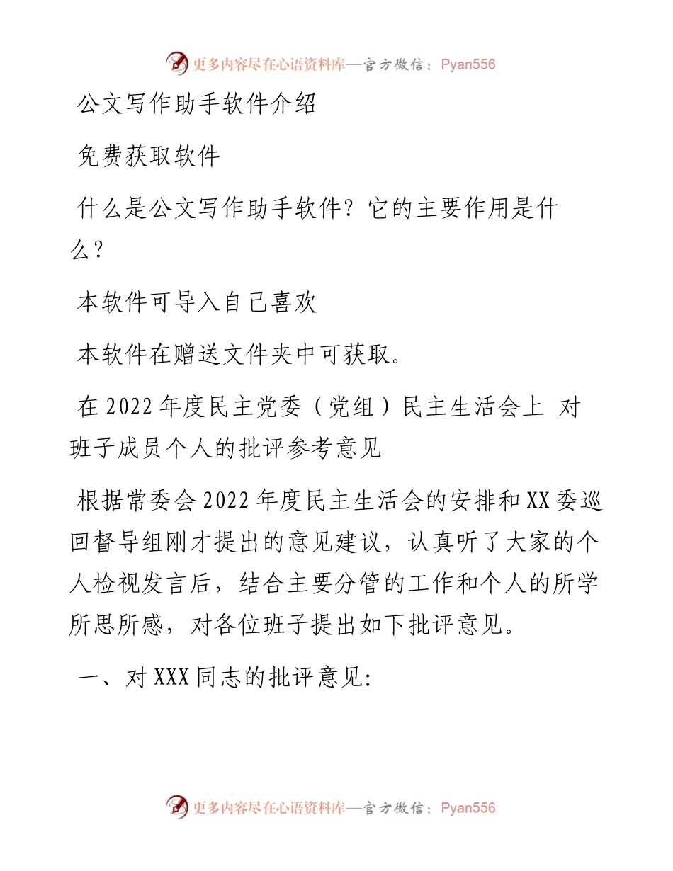 在度民主党委（党组）民主生活会上对班子成员个人的批评参考意见.docx_第1页