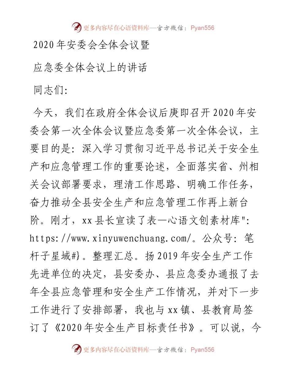 安委会全体会议暨应急委全体会议上的讲话.docx_第1页