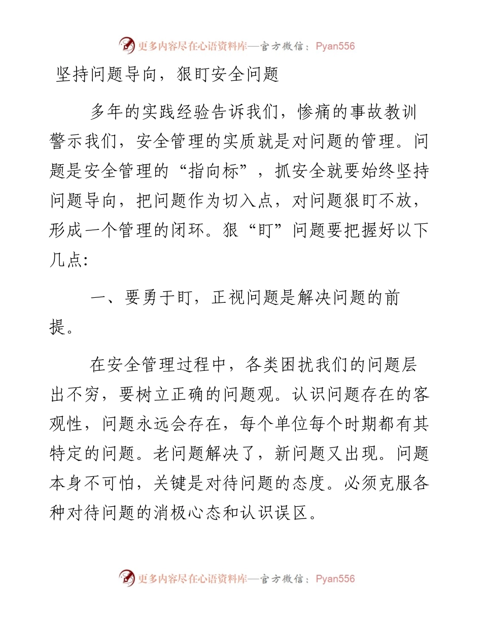 坚持问题导向，狠盯安全问题.docx_第1页