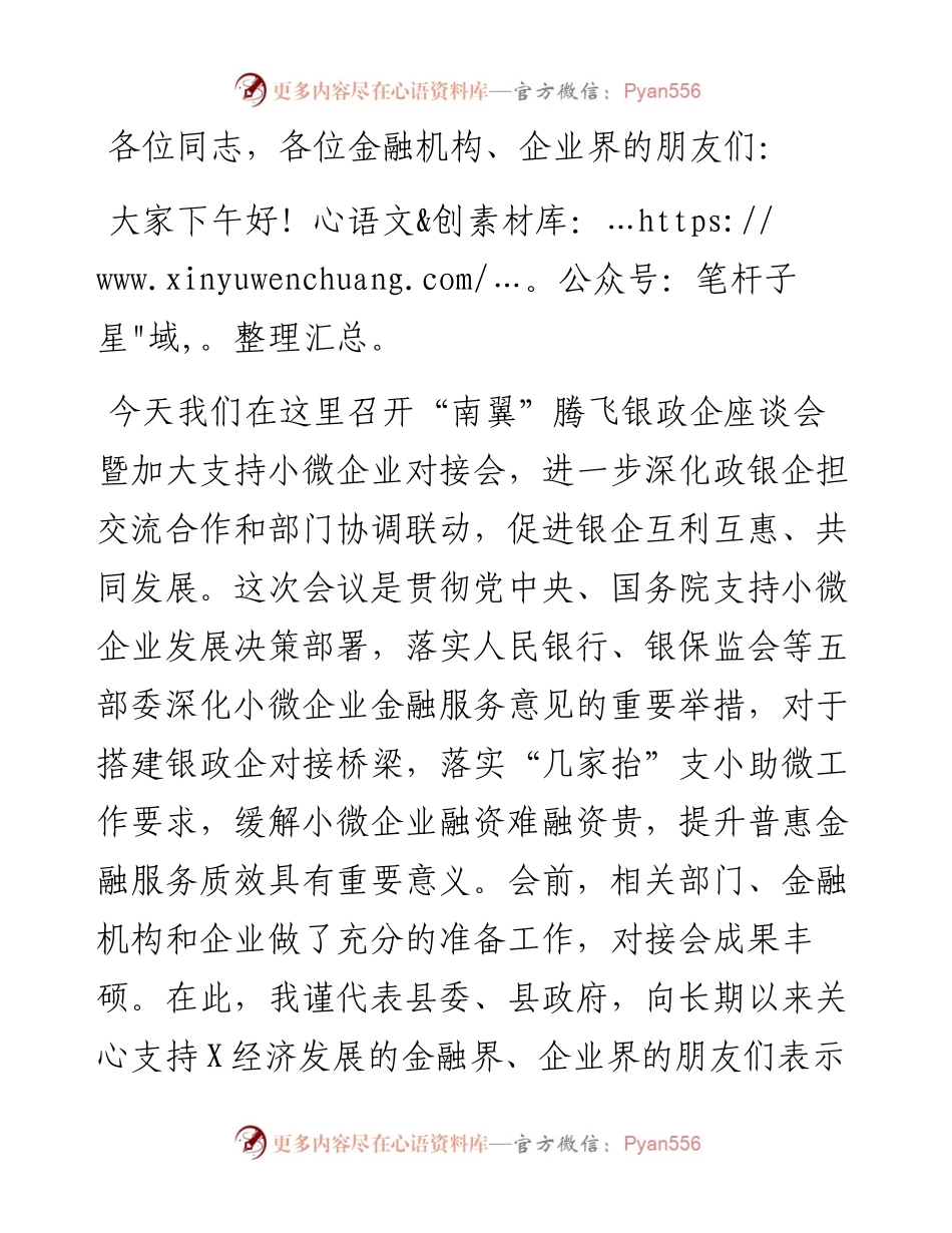 在银政企座谈会暨加大支持小微企业对接会上的讲话.docx_第1页