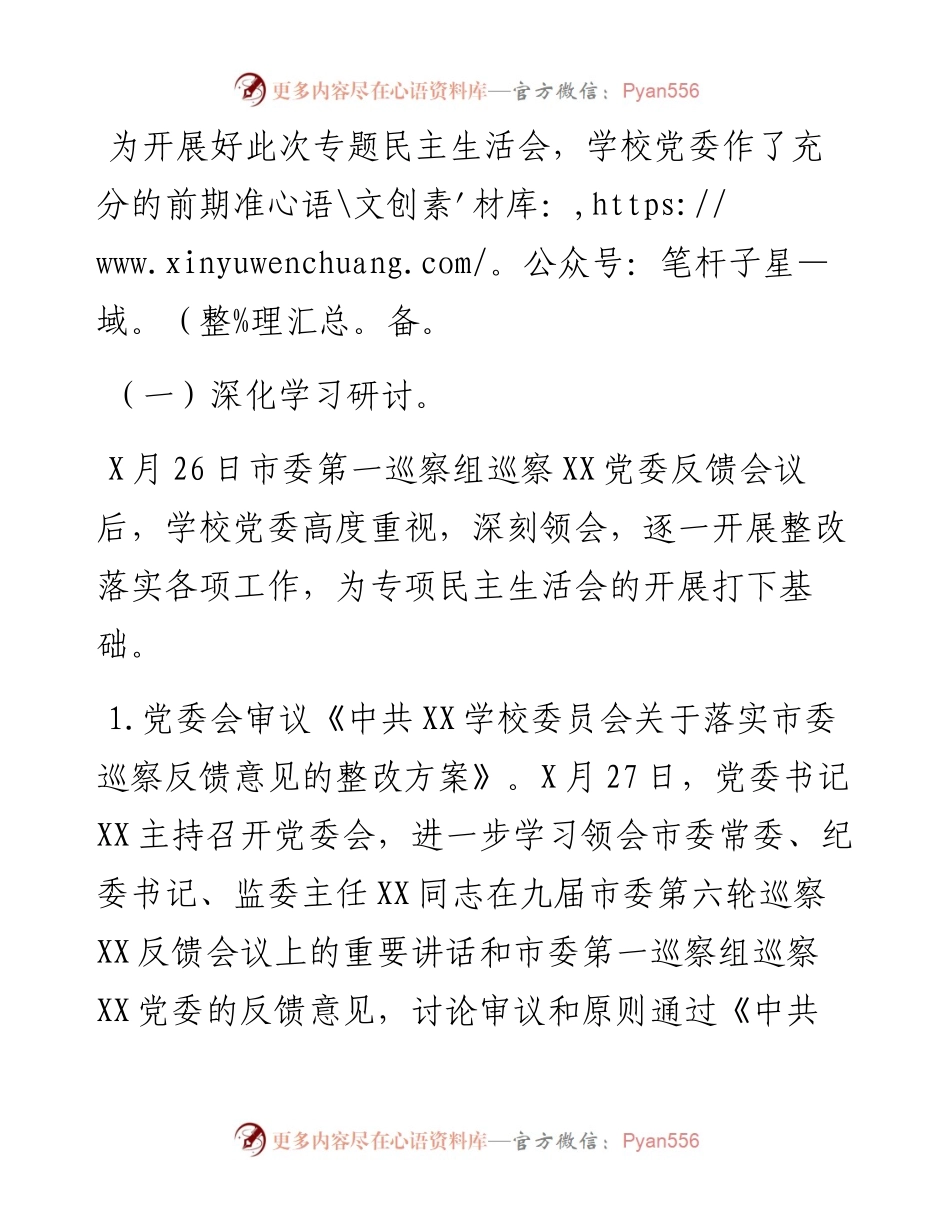 学校市委巡察组反馈意见整改专题民主生活会专题报告.docx_第2页