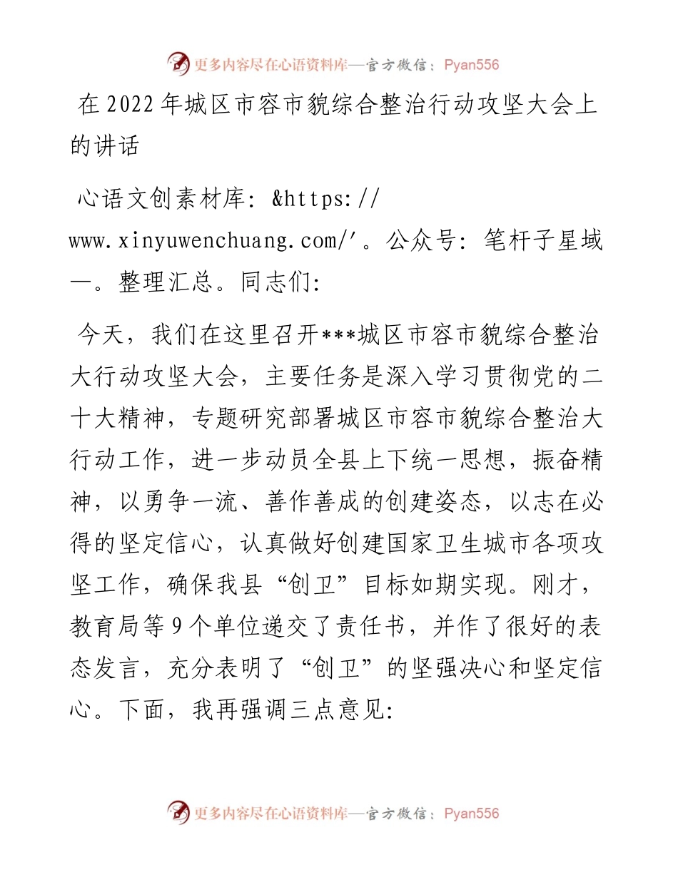 在城区市容市貌综合整治行动攻坚大会上的讲话.docx_第1页