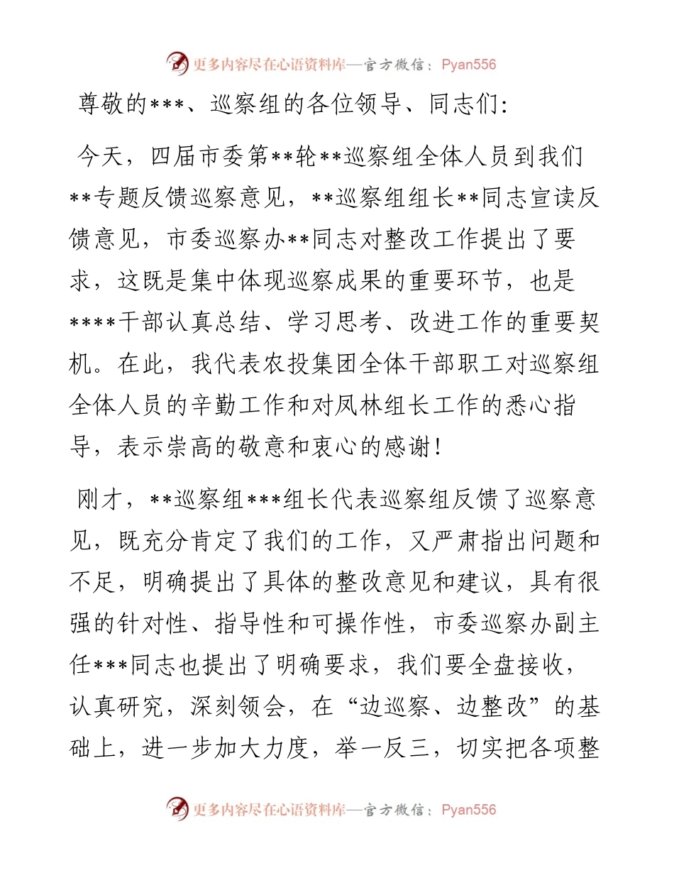 在巡察意见反馈会上的整改表态发言.docx_第1页