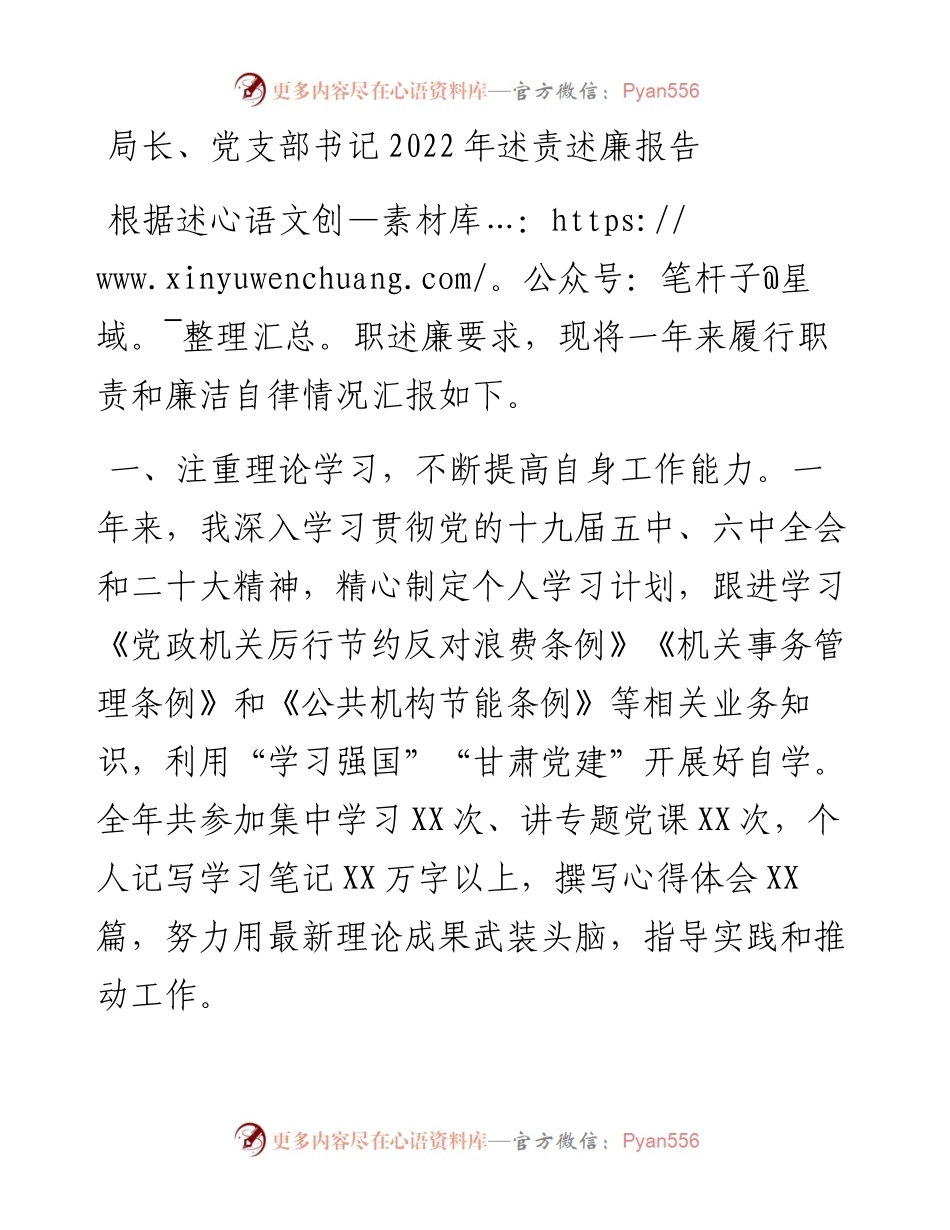 局长、党支部书记述责述廉报告.docx_第1页