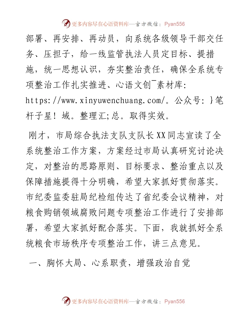在粮食市场秩序专项整治动员部署电视电话会议上的讲话发言材料.docx_第2页