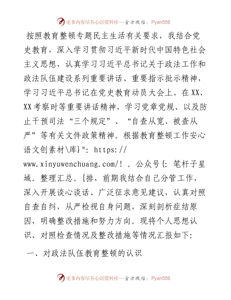 在政法队伍教育整顿民主生活会上的发言（市委政法委副书记）.docx_第1页