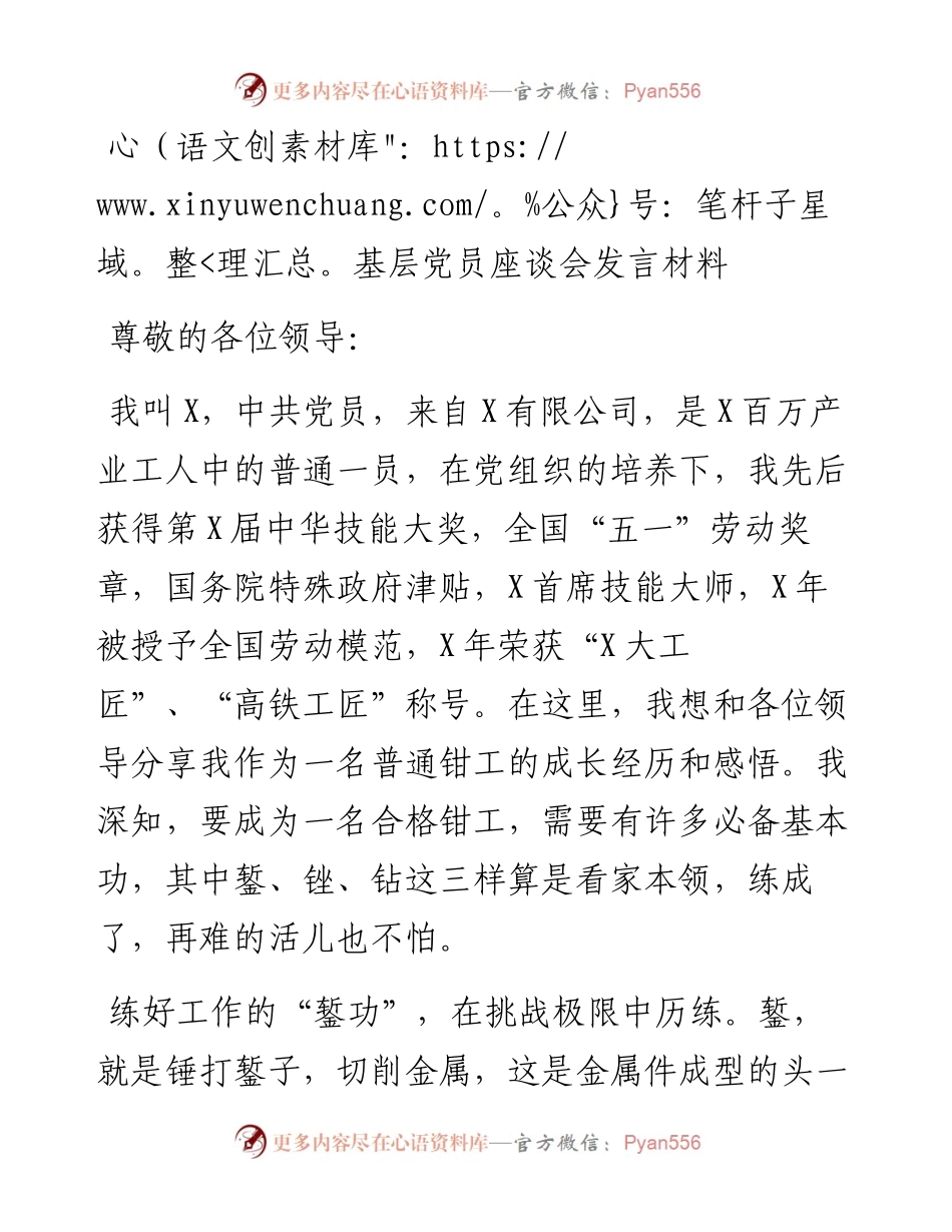基层党员座谈会发言材料(1).docx_第1页