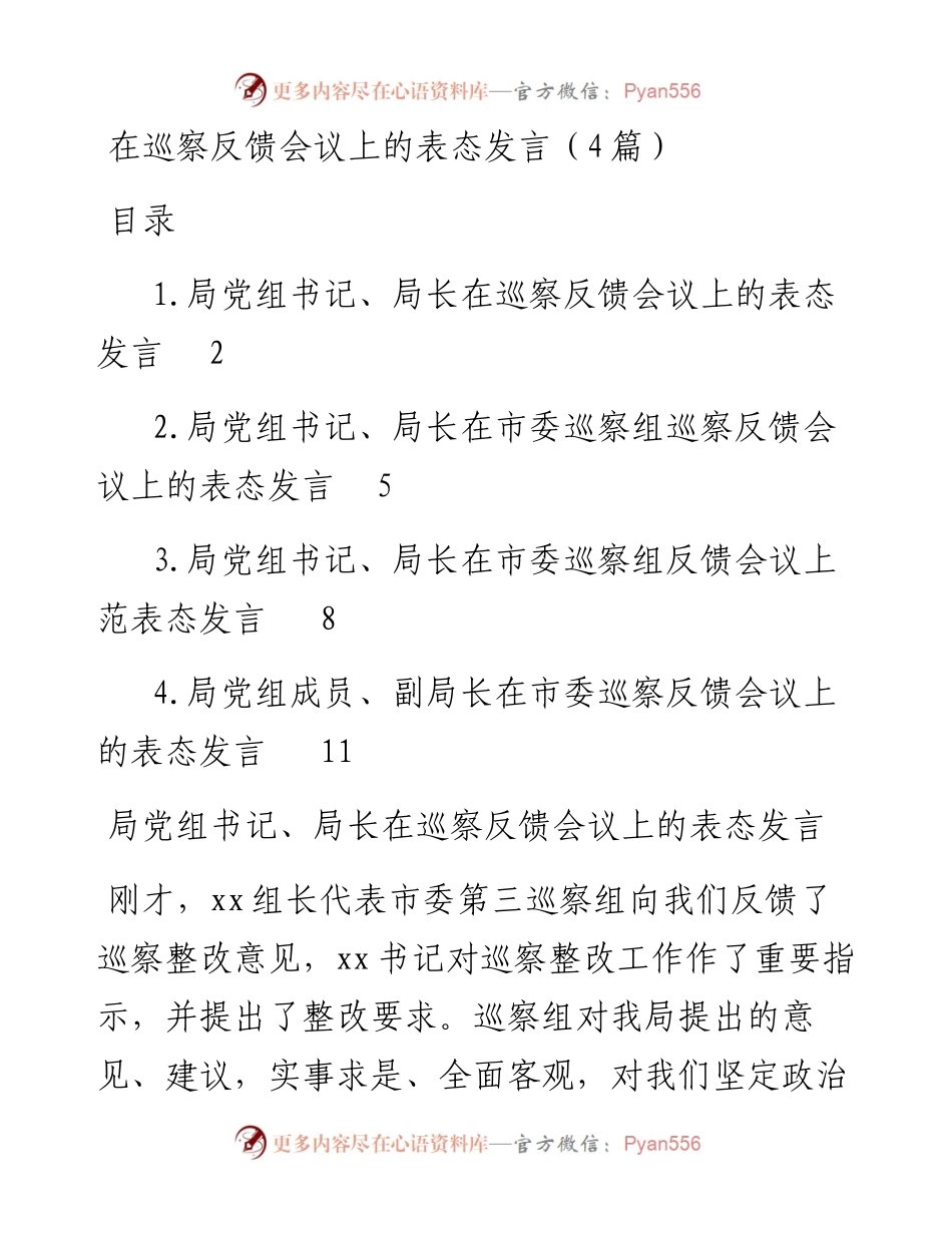 在巡察反馈会议上的表态发言（4篇）.docx_第1页
