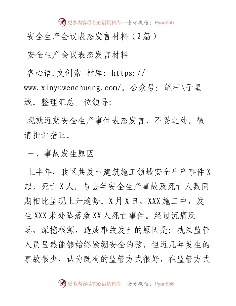 安全生产会议表态发言材料（2篇）.docx_第1页