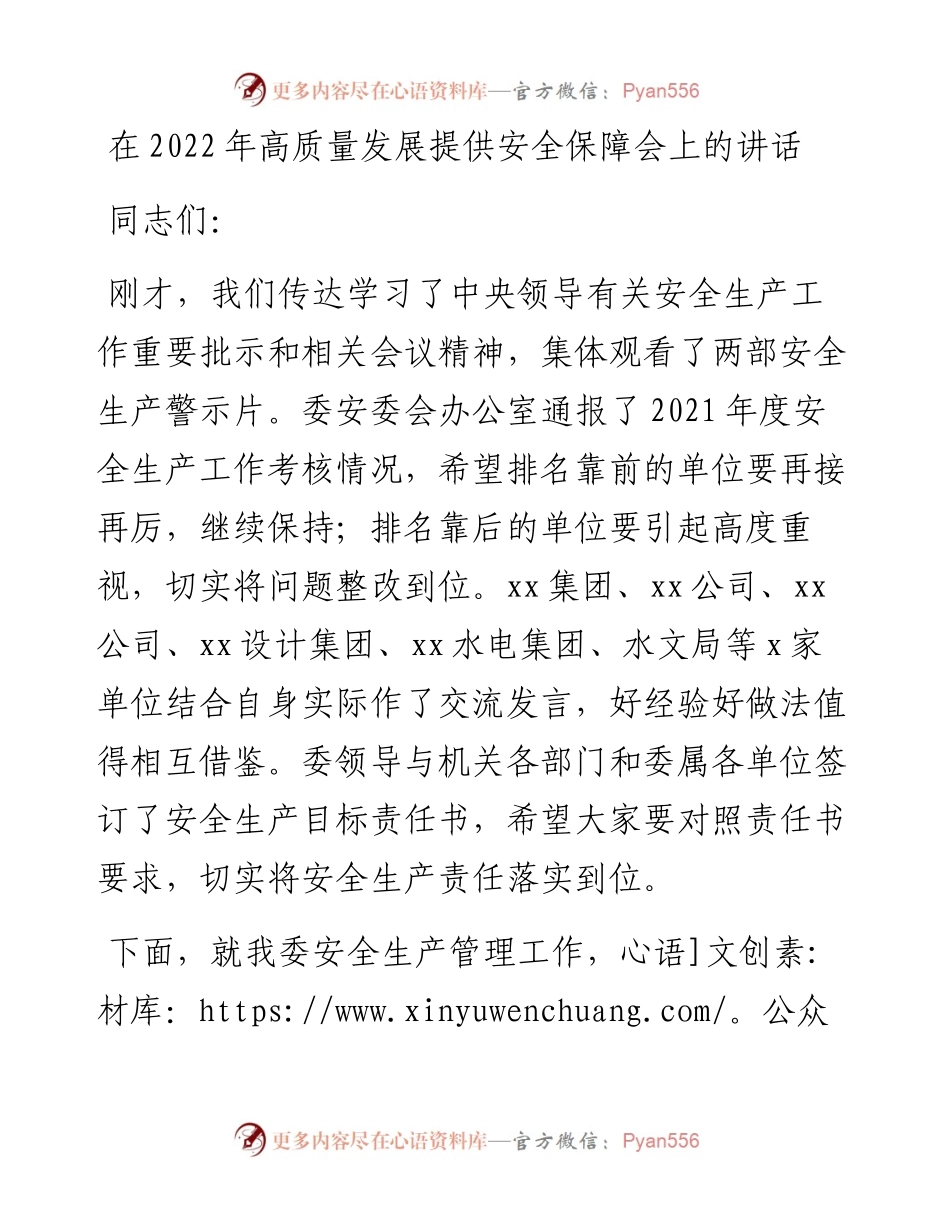 在高质量发展提供安全保障会上的讲话.docx_第1页