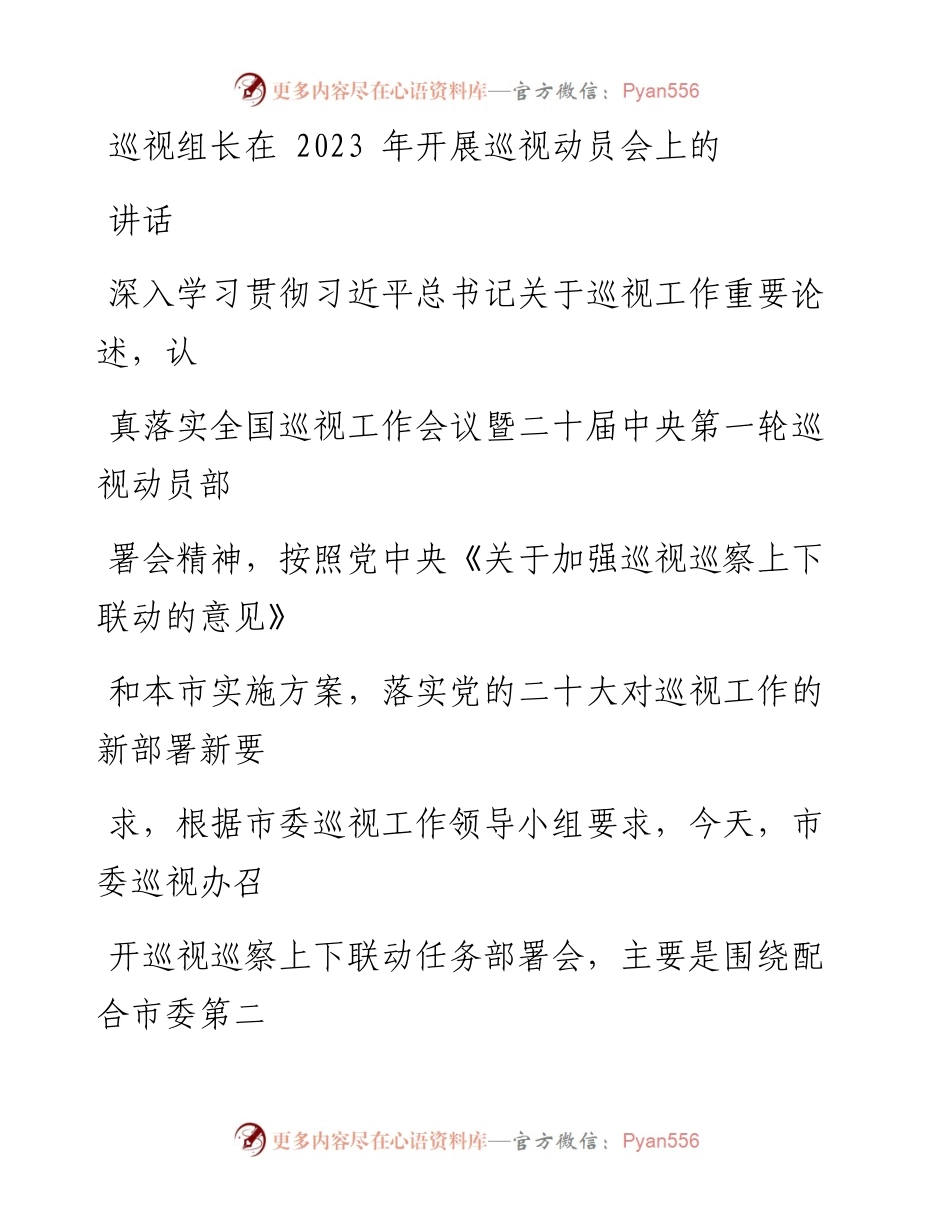 巡视组长在2023年开展巡视动员会上的讲话.docx_第1页