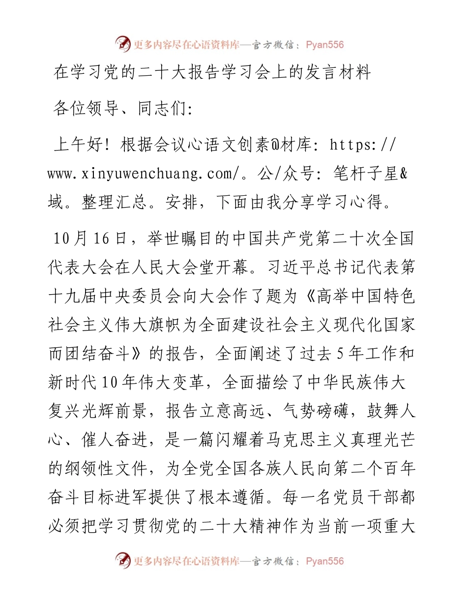 在学习党的二十大报告学习会上的发言材料.docx_第1页