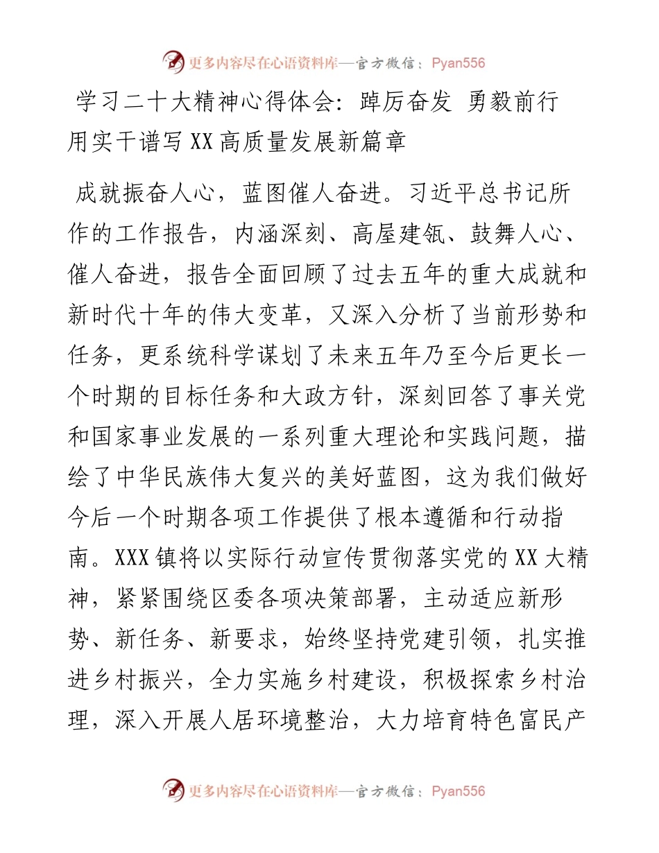 学习二十大精神心得体会：踔厉奋发 勇毅前行 用实干谱写XX高质量发展新篇章.docx_第1页