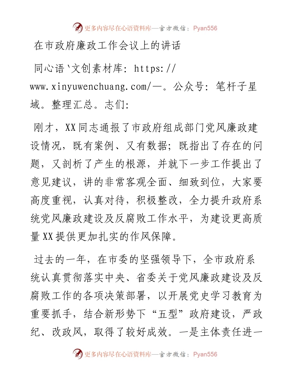 在市政府廉政工作会议上的讲话1.docx_第1页