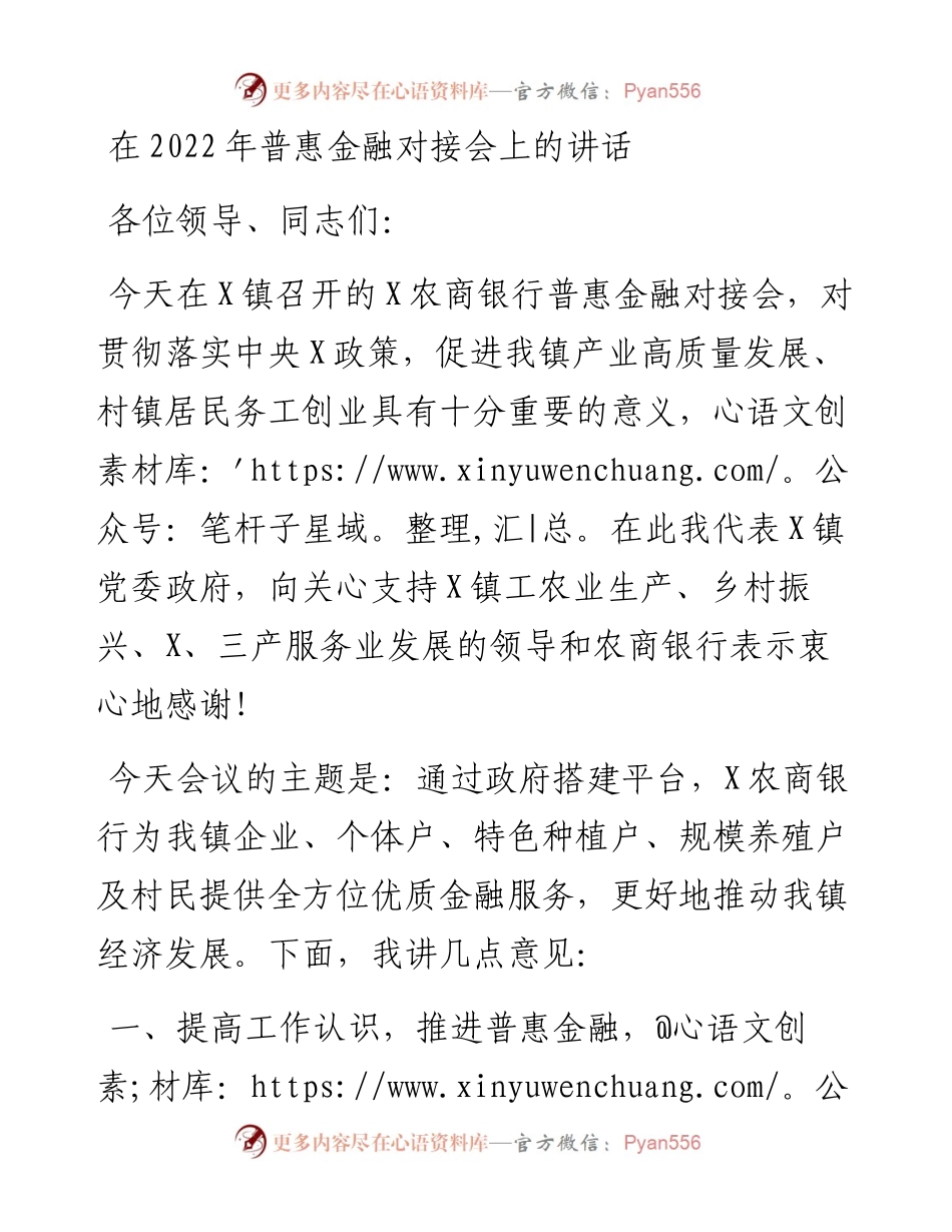 在普惠金融对接会上的讲话.docx_第1页
