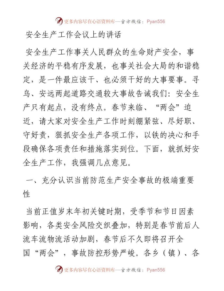 安全生产工作会议上的讲话(1).docx_第1页