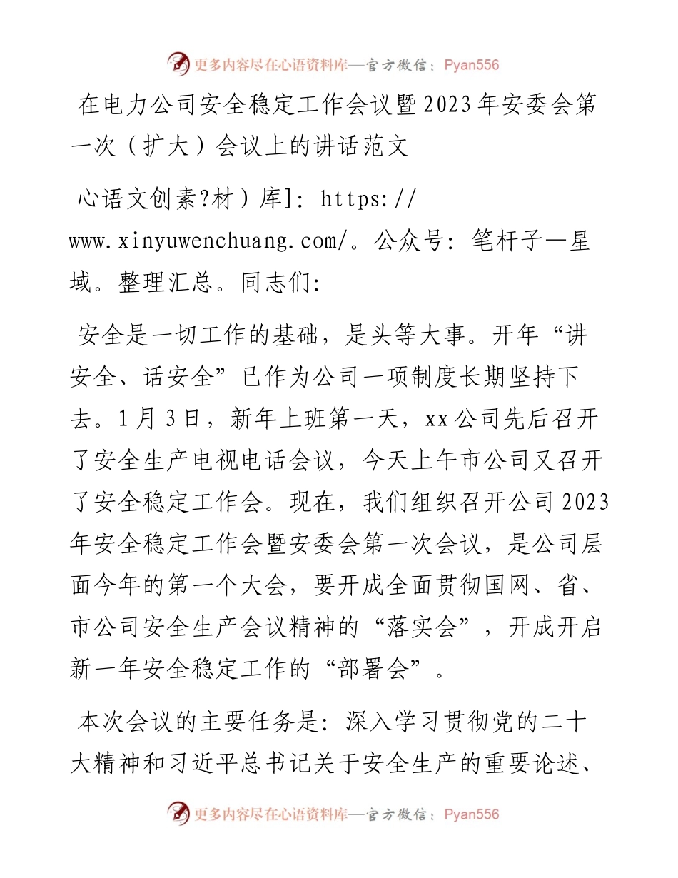 在电力公司安全稳定工作会议暨2023年安委会第一次（扩大）会议上的讲话.docx_第1页