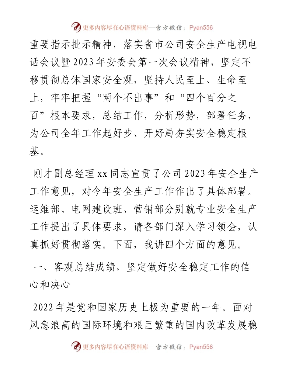 在电力公司安全稳定工作会议暨2023年安委会第一次（扩大）会议上的讲话.docx_第2页