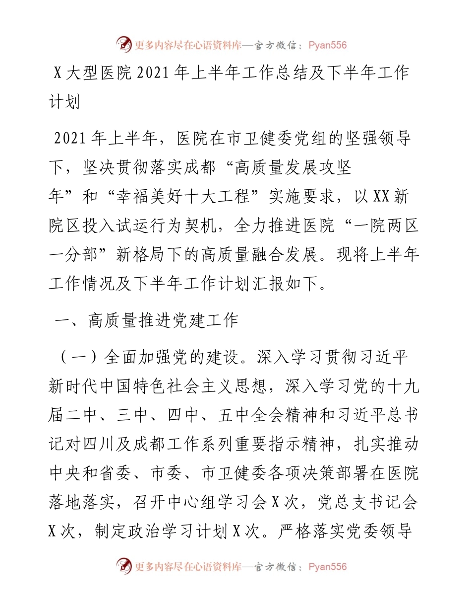 大型医院上半年工作总结及下半年工作计划.docx_第1页