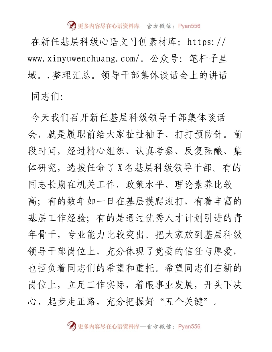 在新任领导干部集体谈话会上的讲话.docx_第1页