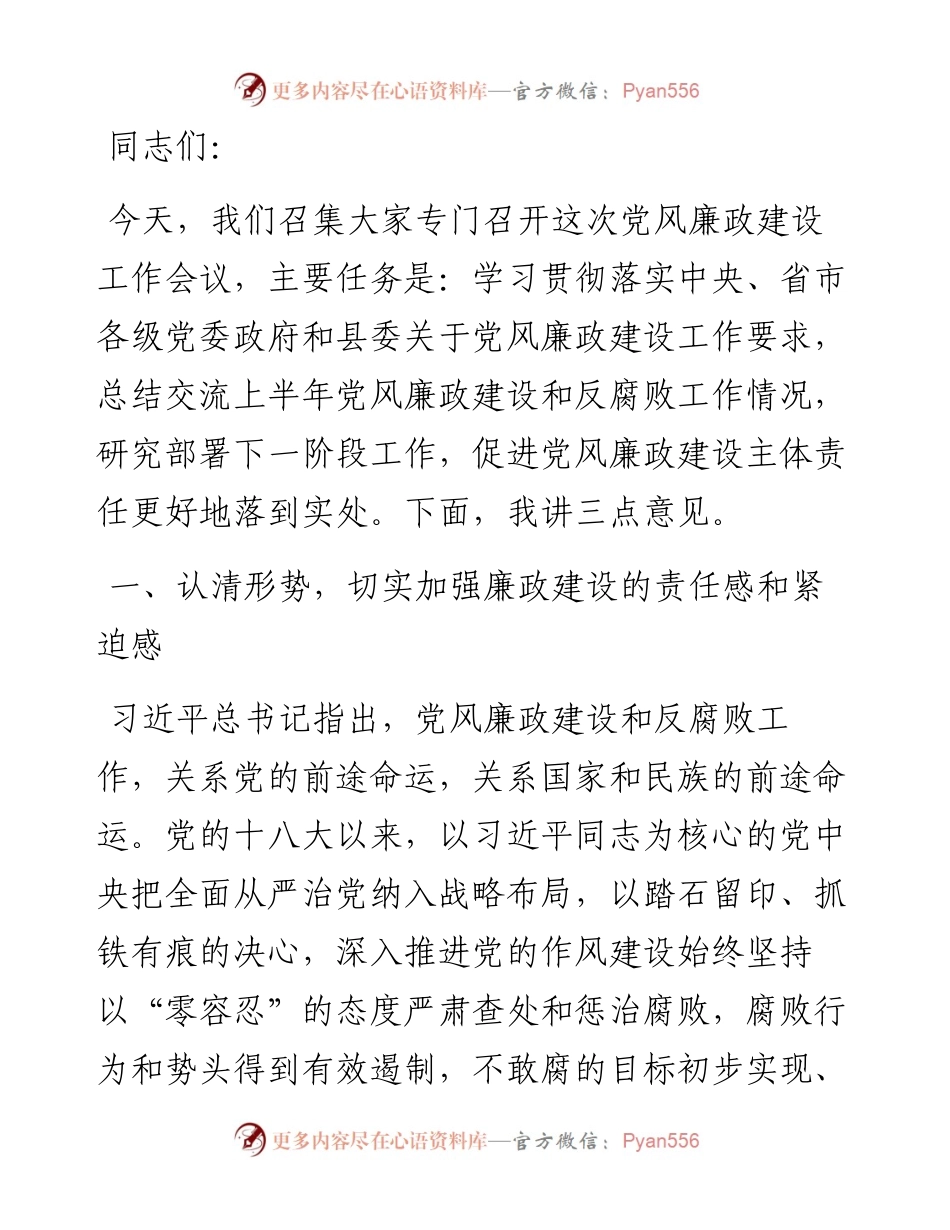 在县政府党组会上关于党风廉政建设工作的讲话.docx_第1页