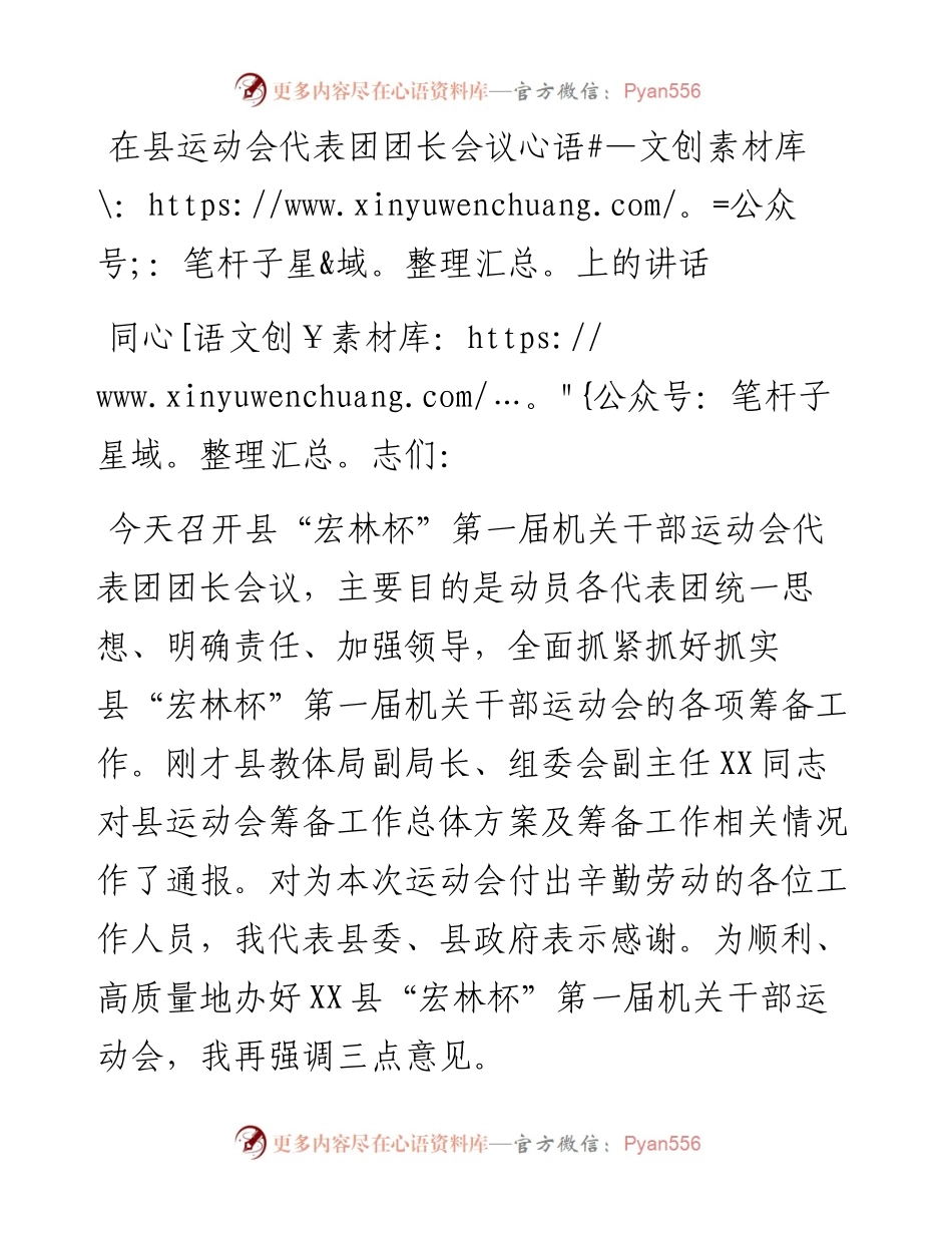在县运动会代表团团长会议上的讲话.docx_第1页