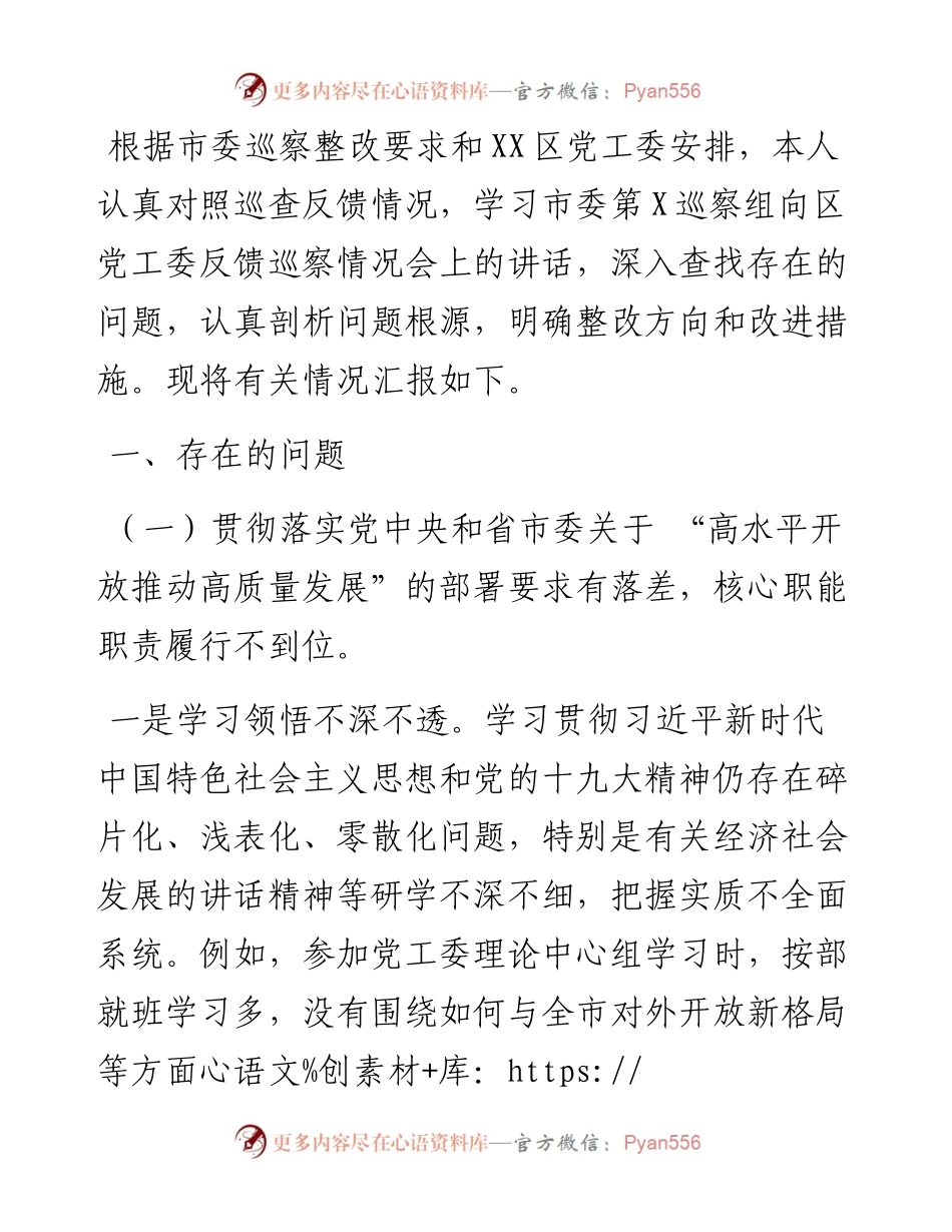 巡察整改专题民主生活会对照检查材料.docx_第1页