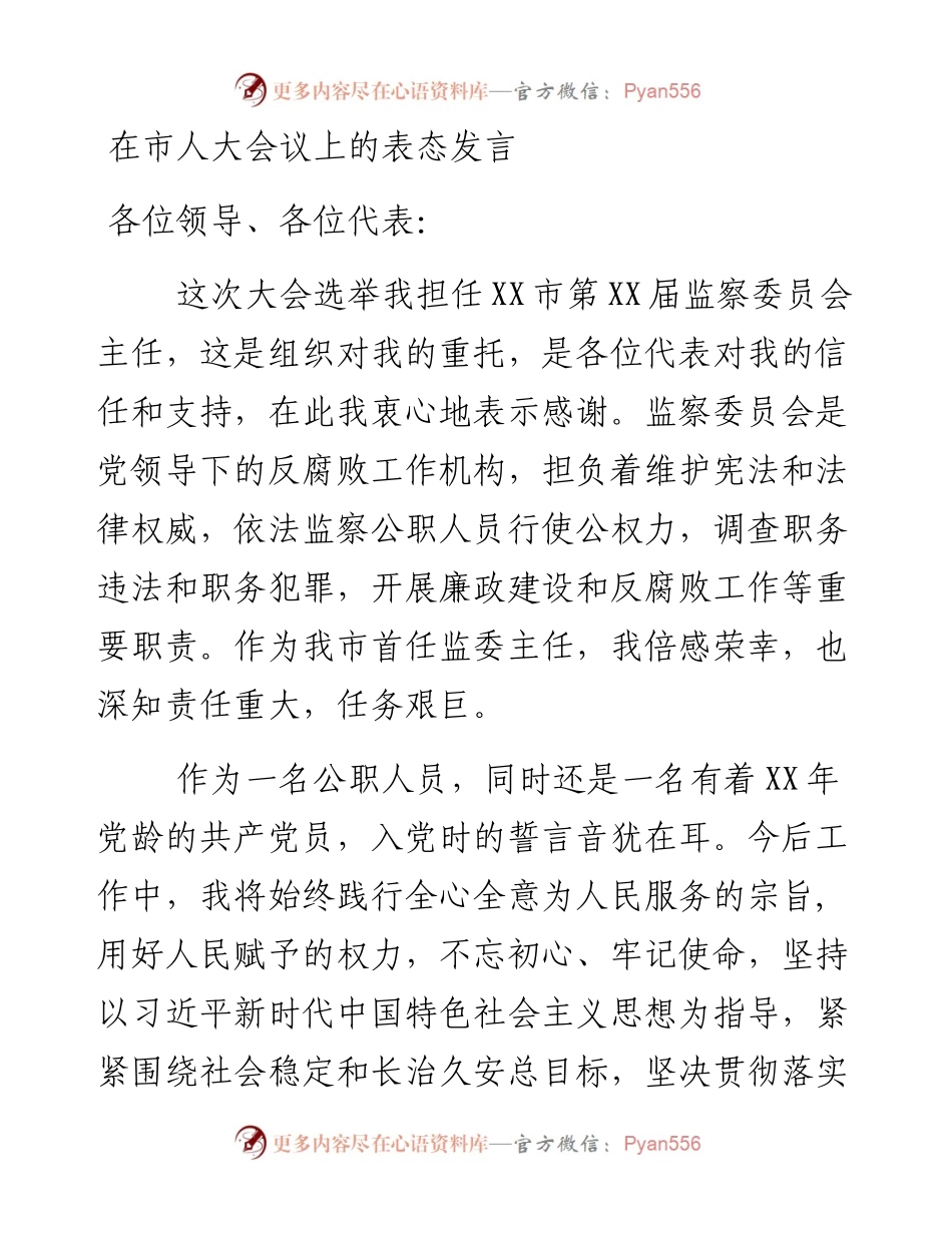 在市人大会议上的表态发言.docx_第1页