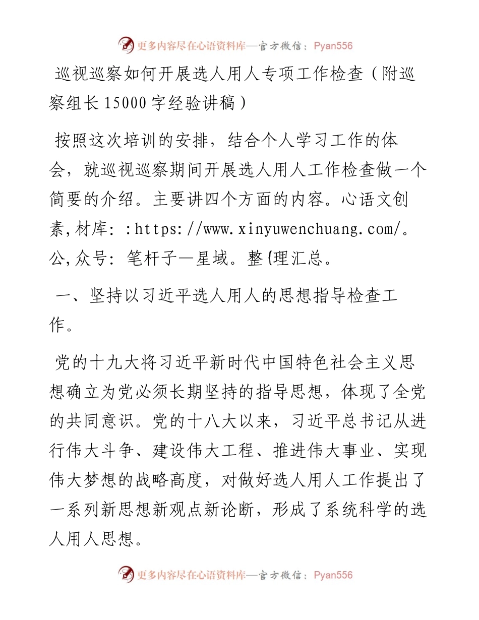 巡视巡察如何开展选人用人专项工作检查（附巡察组长15000字经验讲稿）.docx_第1页