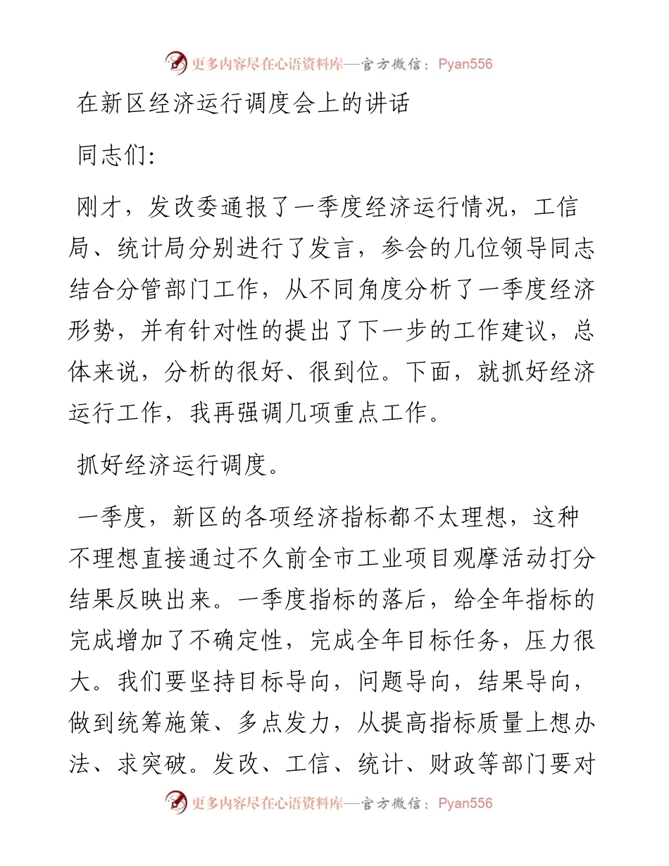 在新区经济运行调度会上的讲话.docx_第1页