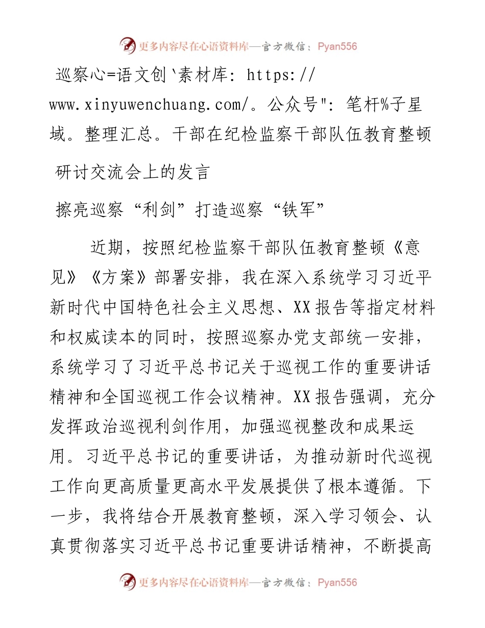 巡察干部在纪检监察干部队伍教育整顿研讨交流会上的发言.docx_第1页