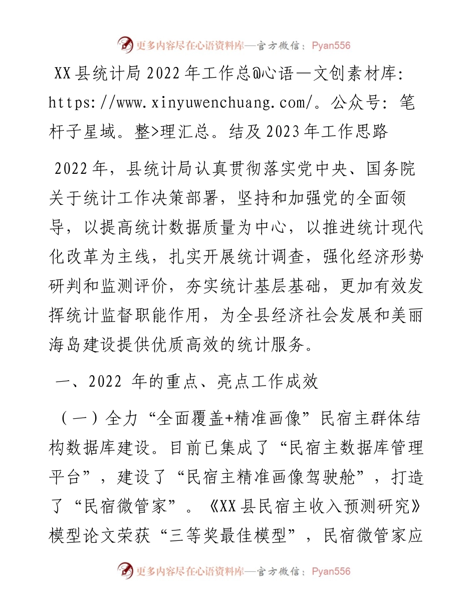 嵊泗县统计局工作总结及2023年工作思路(1101).docx_第1页
