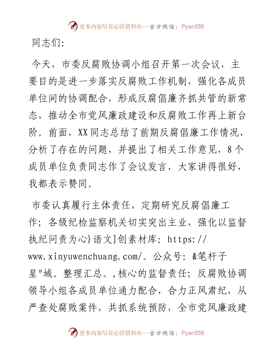 在市委反腐败协调小组第一次会议上的讲话.docx_第1页