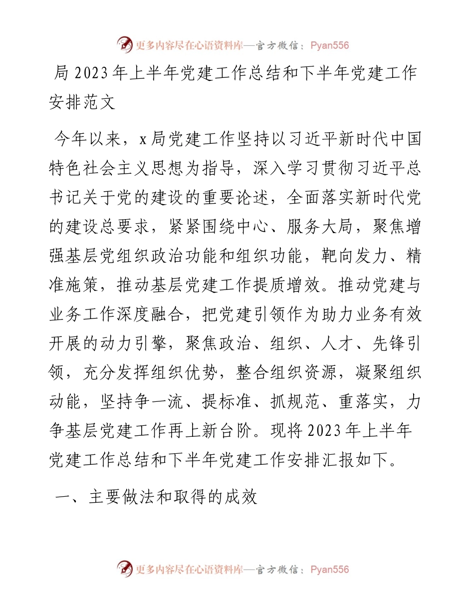 局2023年上半年党建工作总结和下半年计划（汇报报告）.docx_第1页