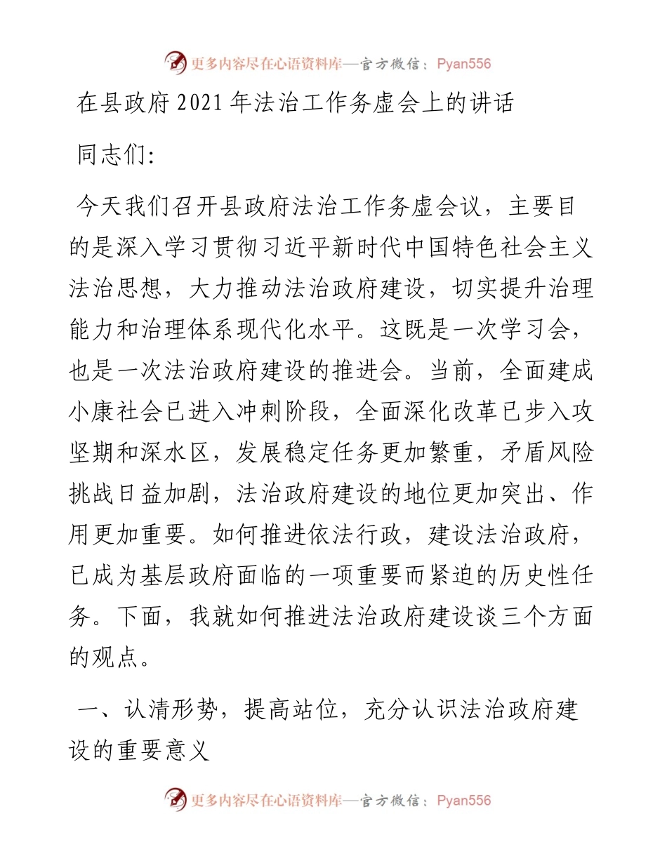 在县政府法治工作务虚会上的讲话.docx_第1页