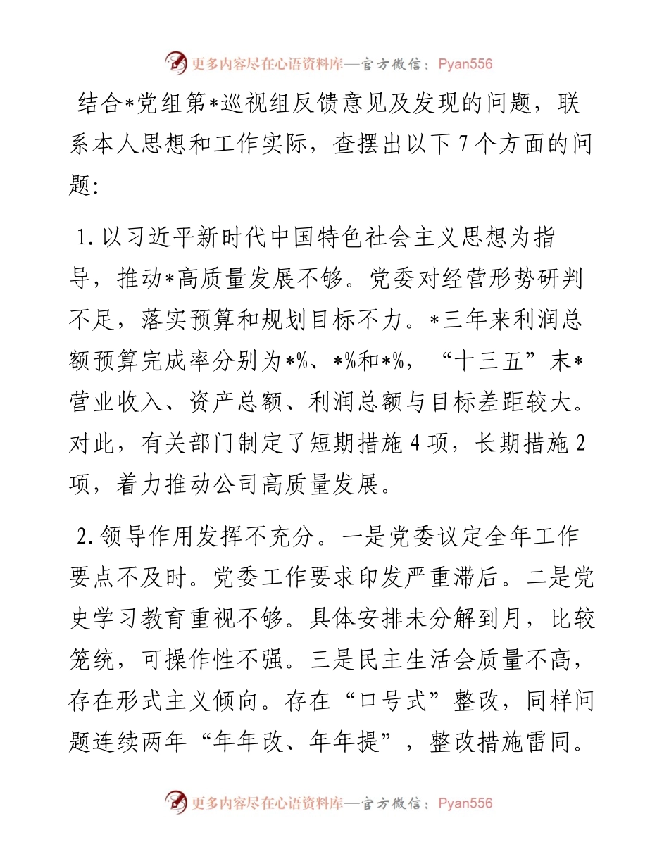 央企党委副书记巡视整改专题民主生活会个人发言提纲.docx_第2页
