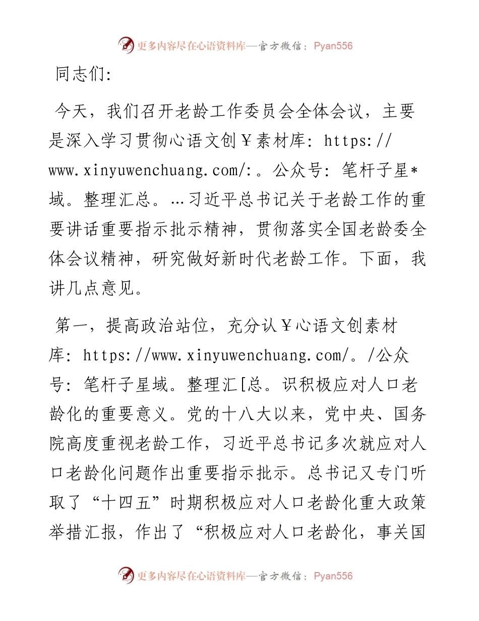 在老龄工作委员会全体会议上的讲话.docx_第1页